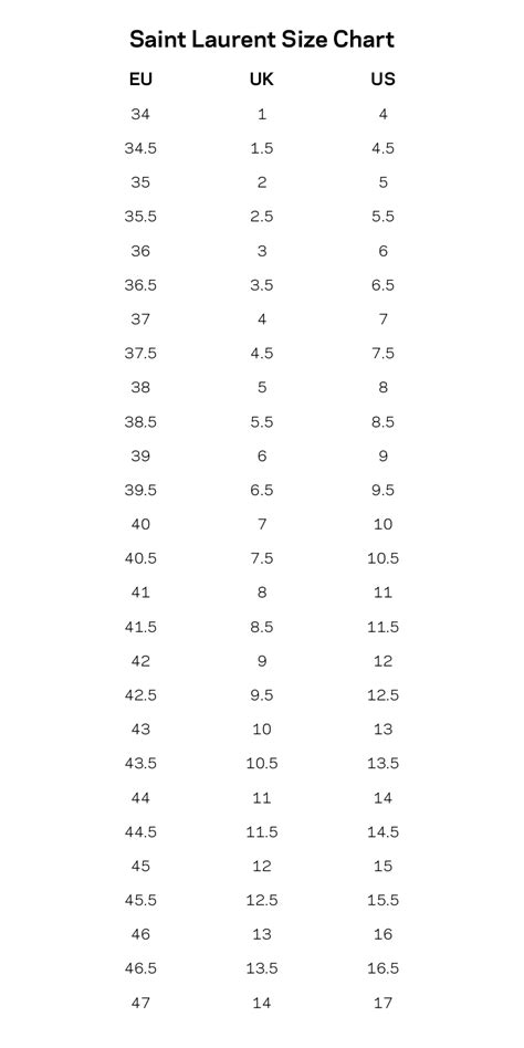 YSL women's size chart